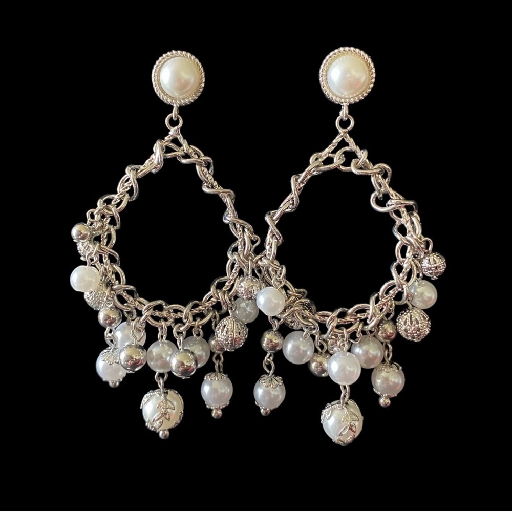 NWT-SILVER TONE AND FAUX PEARL EARRINGS